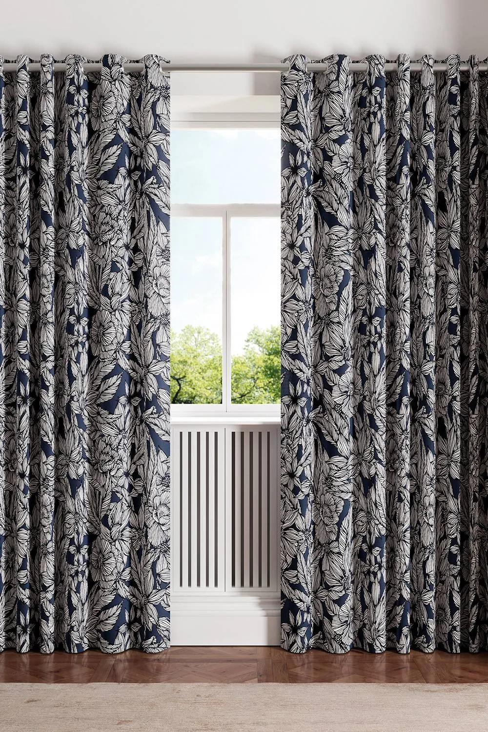 Ted Baker 'Vietnm' Cotton Lined Curtains in Navy 1