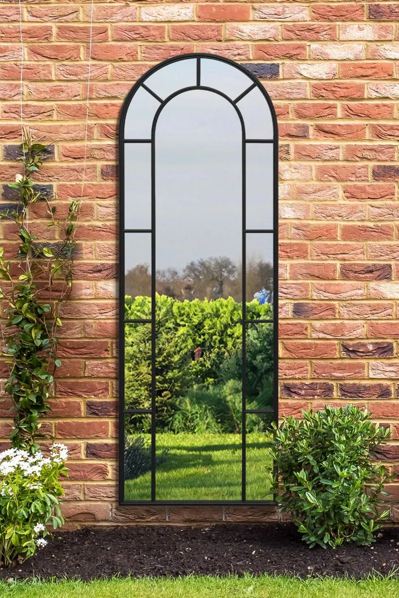 MirrorOutlet Black Framed Arched Leaner Garden Wall Mirror 67" X 24" (170 X 60CM)