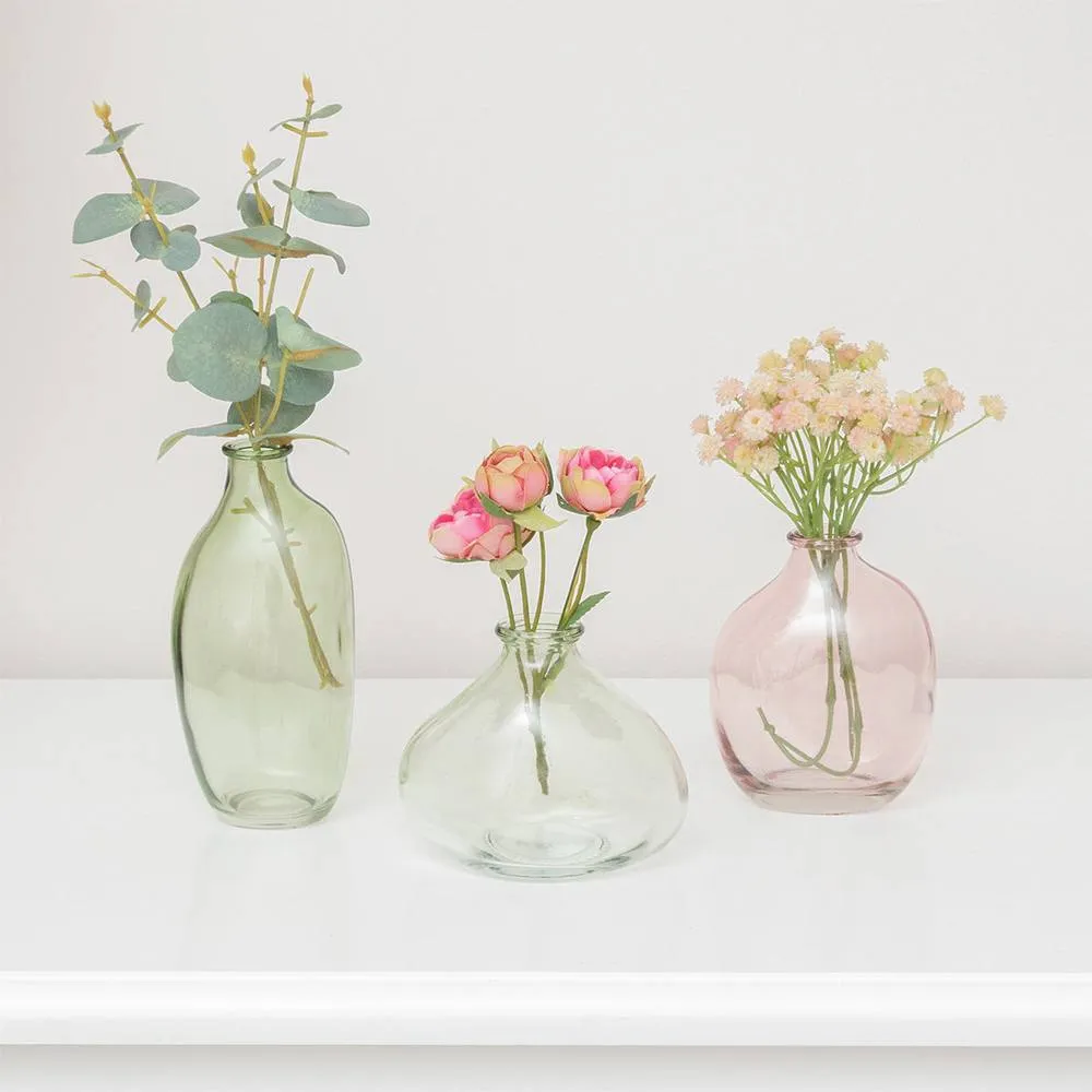 Melody Maison Set Of 3 Green & Pink Glass Vases
