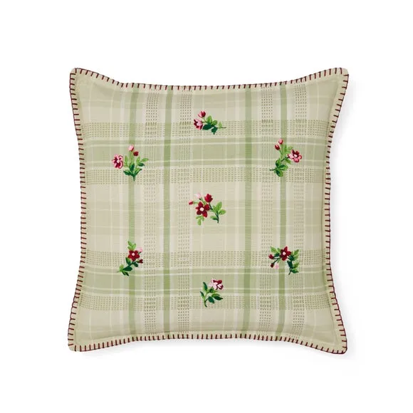 Vintage Floral Check Cotton Square Cushion 3