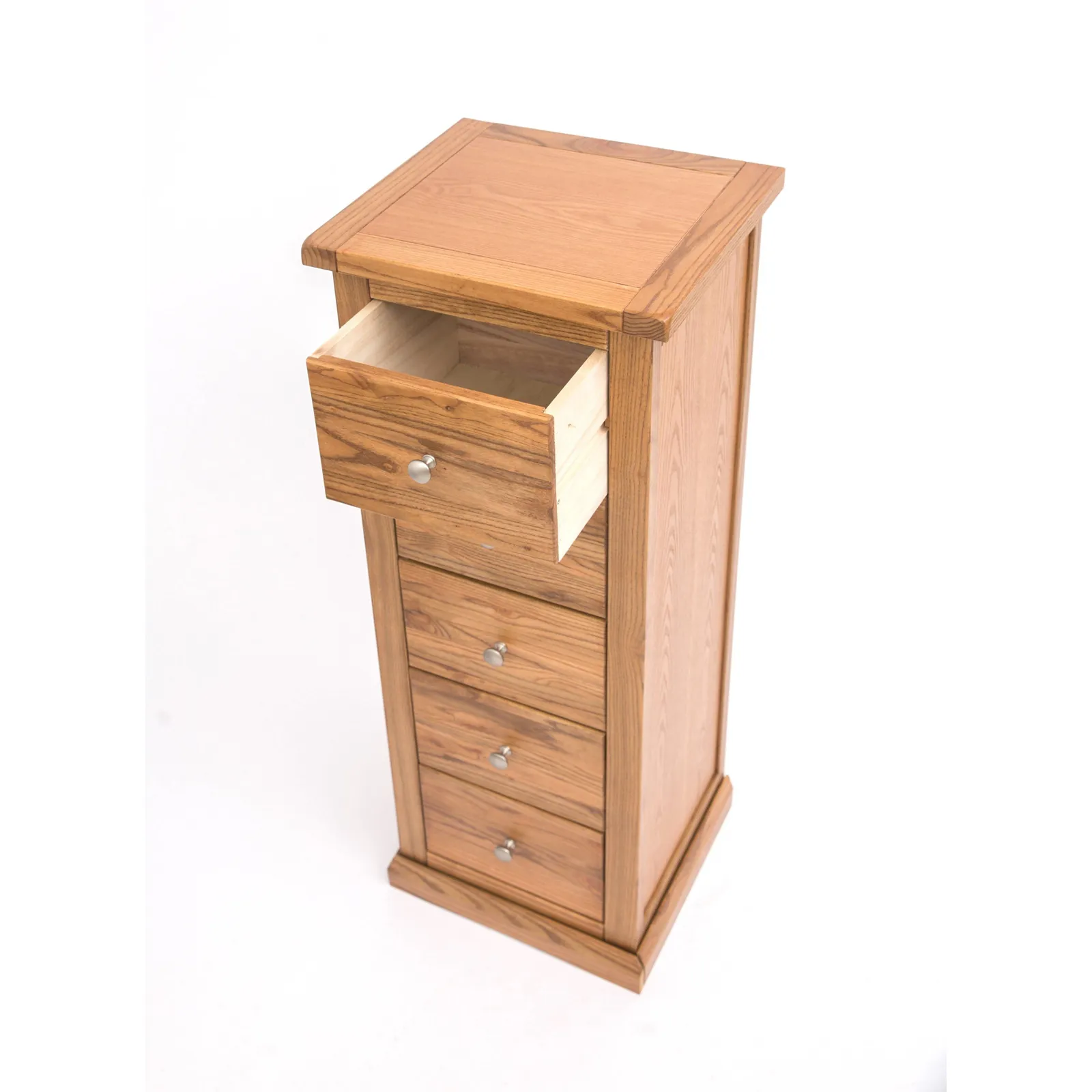 Cabinet Bits Salerno 5 Drawer Narrow Chest of Drawers Chrome Knob in Natural 4