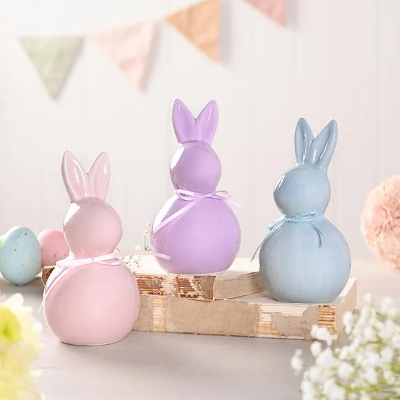 Eggs-traordinary Gift Co. Set of 3 Ceramic Pastel Bunny Ornaments
