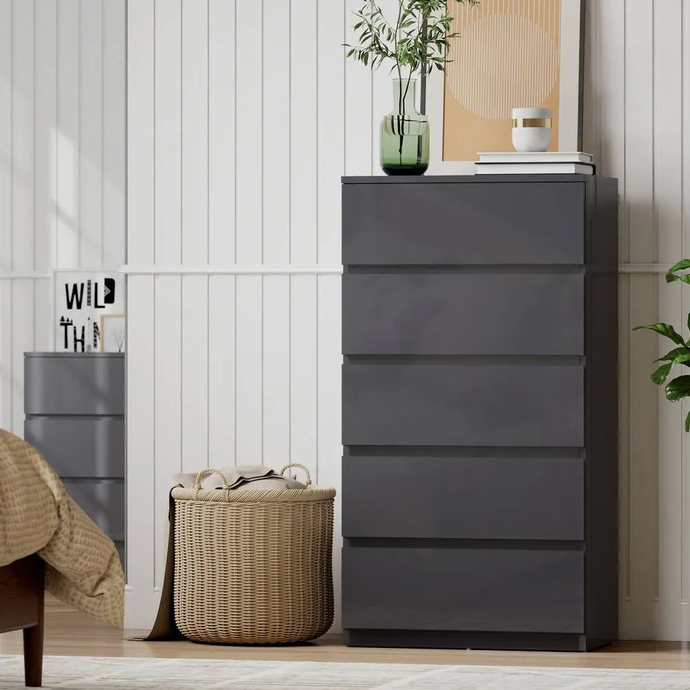 HOMCOM Bedroom Chest of Drawers, 5 Drawers Dresser, Drawer Unit, Grey