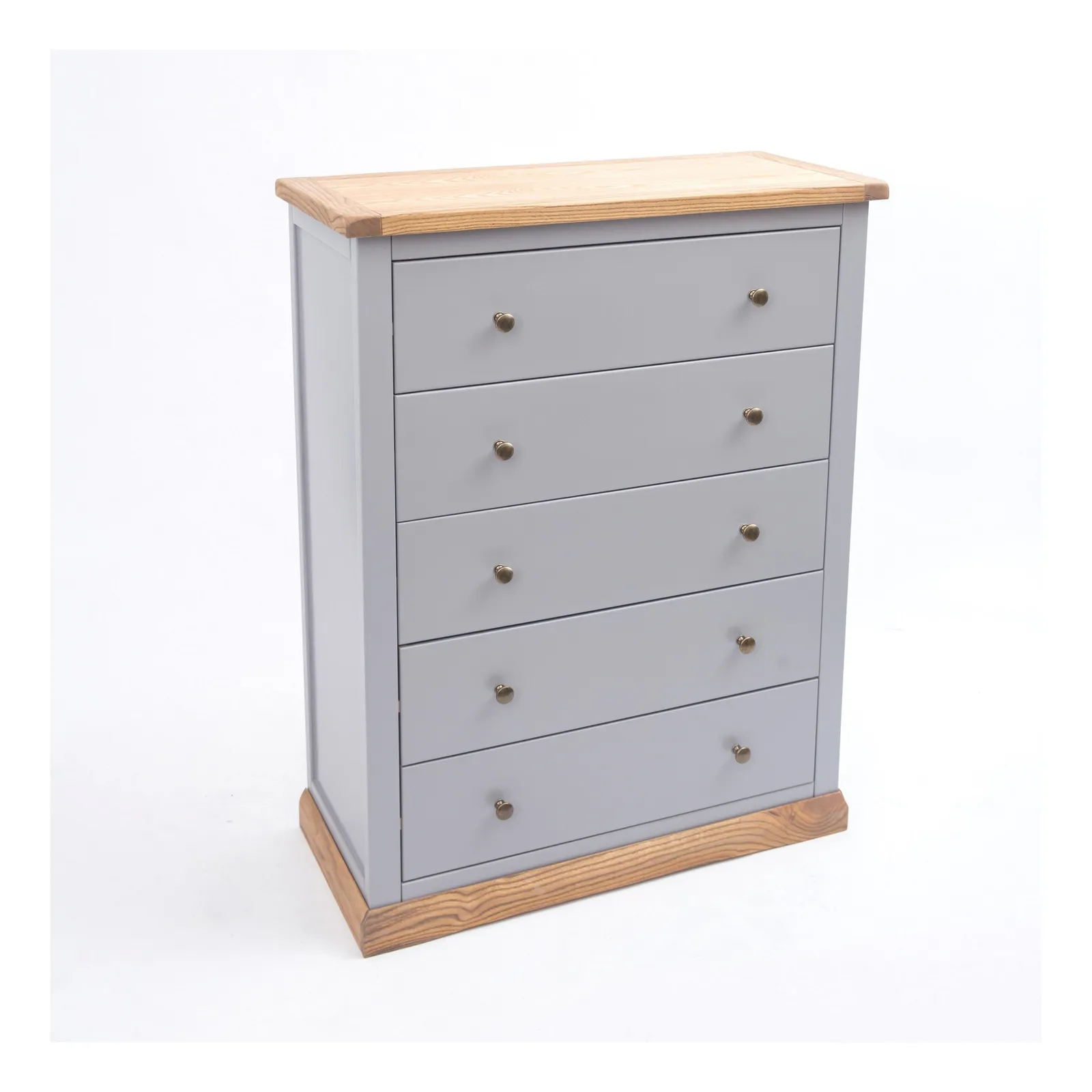Cabinet Bits Bicarri 5 Drawer Chest of Drawers Brass Knob in Grey 3