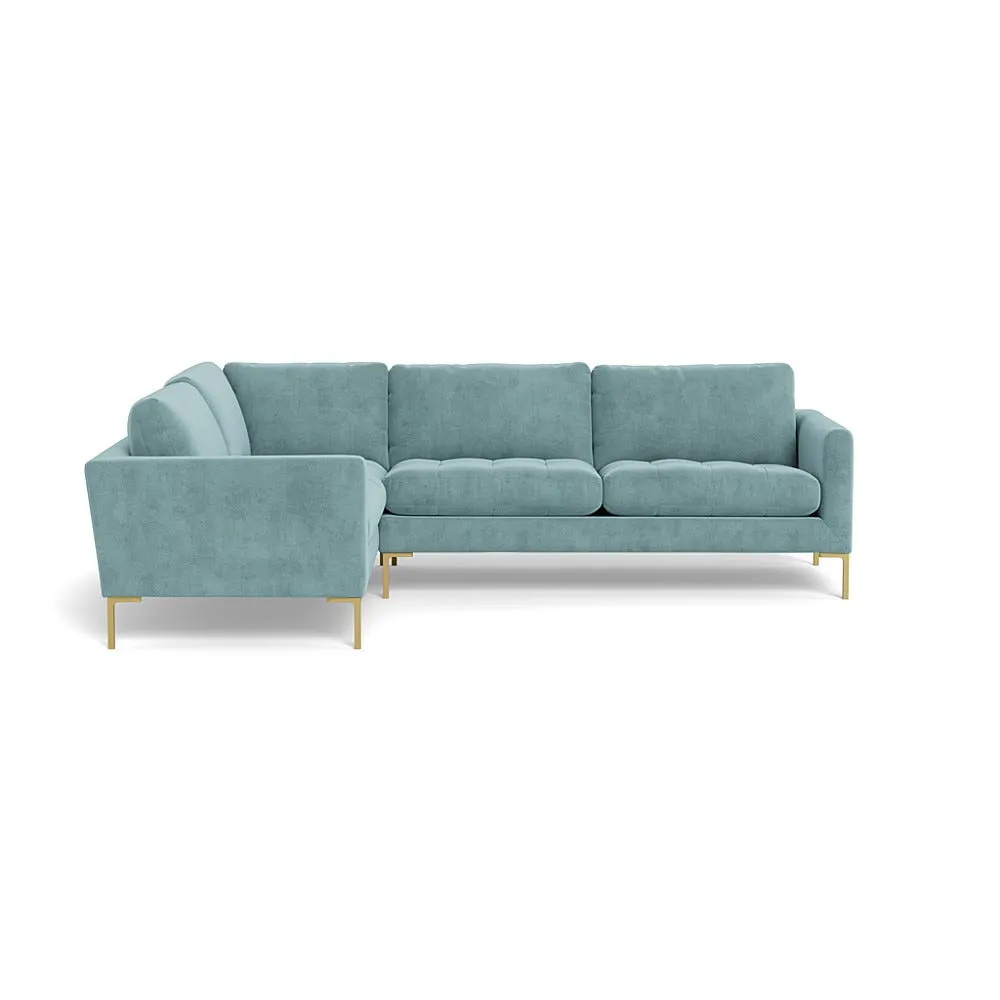 Heal's Eton Left Hand Facing Corner Sofa Smart Luxe Velvet Mineral Blue Brass Feet 1