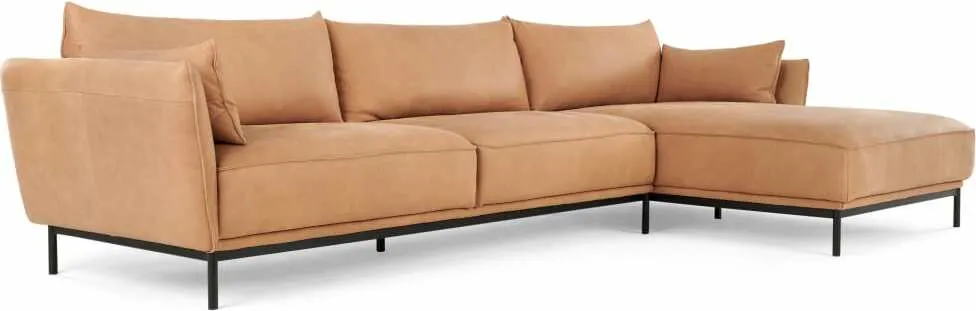 Odelle, Right Hand Facing Chaise End Corner Sofa, Tan leather