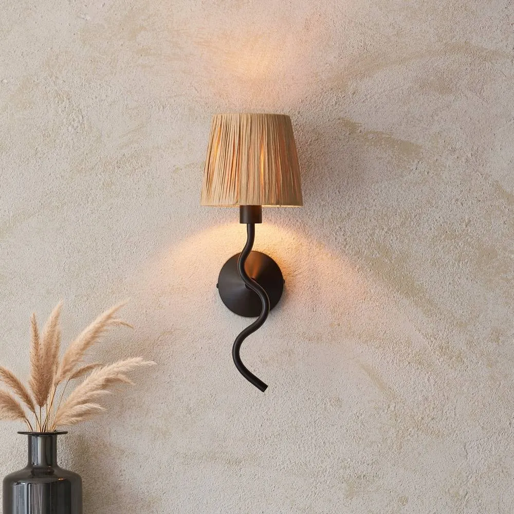 Netlighting Wriggle Wall Lamp with Shade Matt Black Natural Raffia 1x E14 2