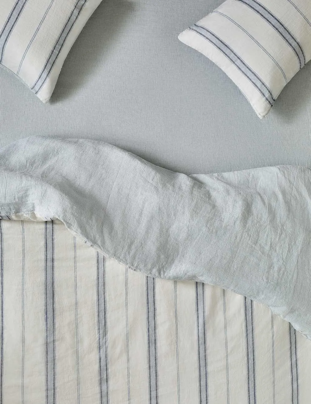 Piglet In Bed Pure Linen Farmhouse Stripe Fitted Sheet Blue Mix