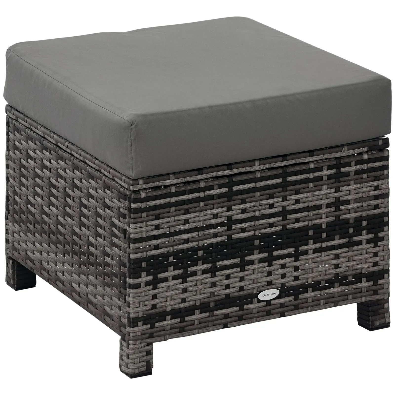 OUTSUNNY Rattan Footstool Wicker Ottoman w/ Padded Seat for Backyard Garden in Grey 2