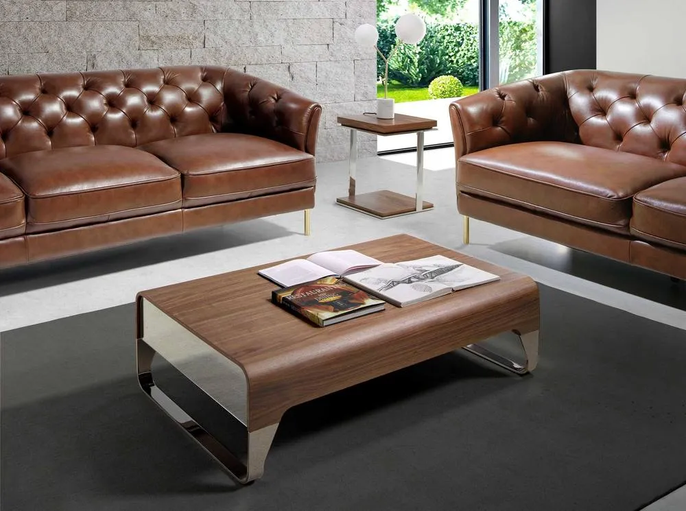 Angel Cerda Rectangular Walnut Coffee Table with Chrome-Plated in Brown 3