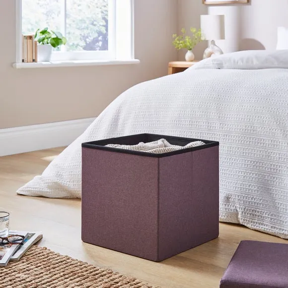 Faux Linen Cube Ottoman 2