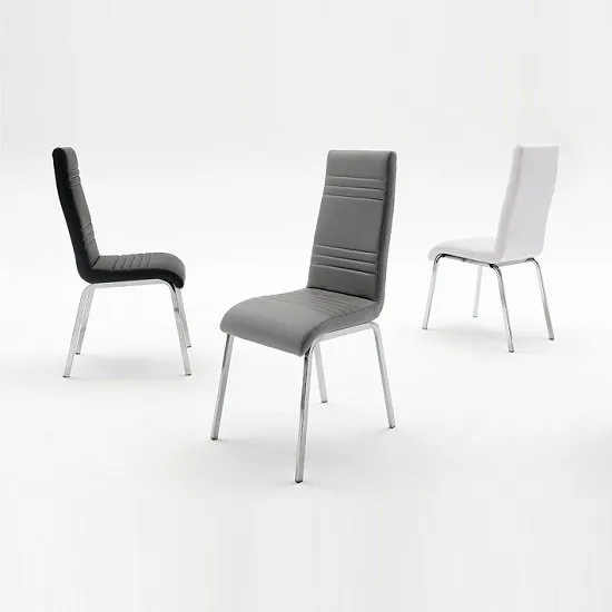 Dora Dining Chair In White Faux Leather With Chrome Base