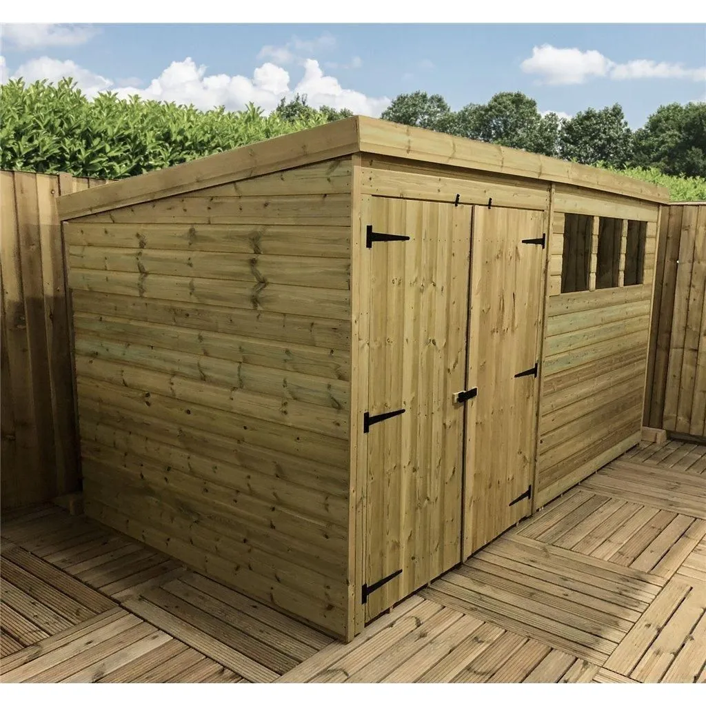 Marlborough 12 x 4 Pressure Treated Pent Garden Shed with Double Doors in Natural 5