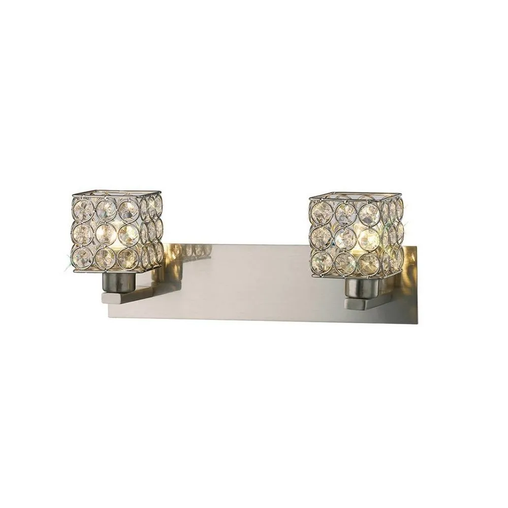 Netlighting Elsa Wall Lamp 2 Light Satin Nickel Crystal in Grey