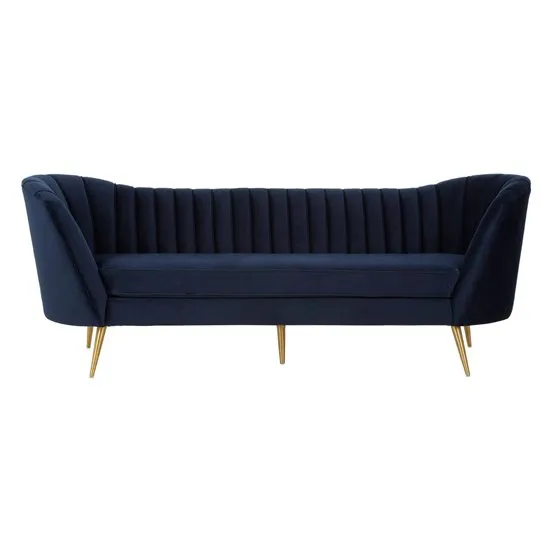Binkai Velvet 3 Seater Sofa In Blue