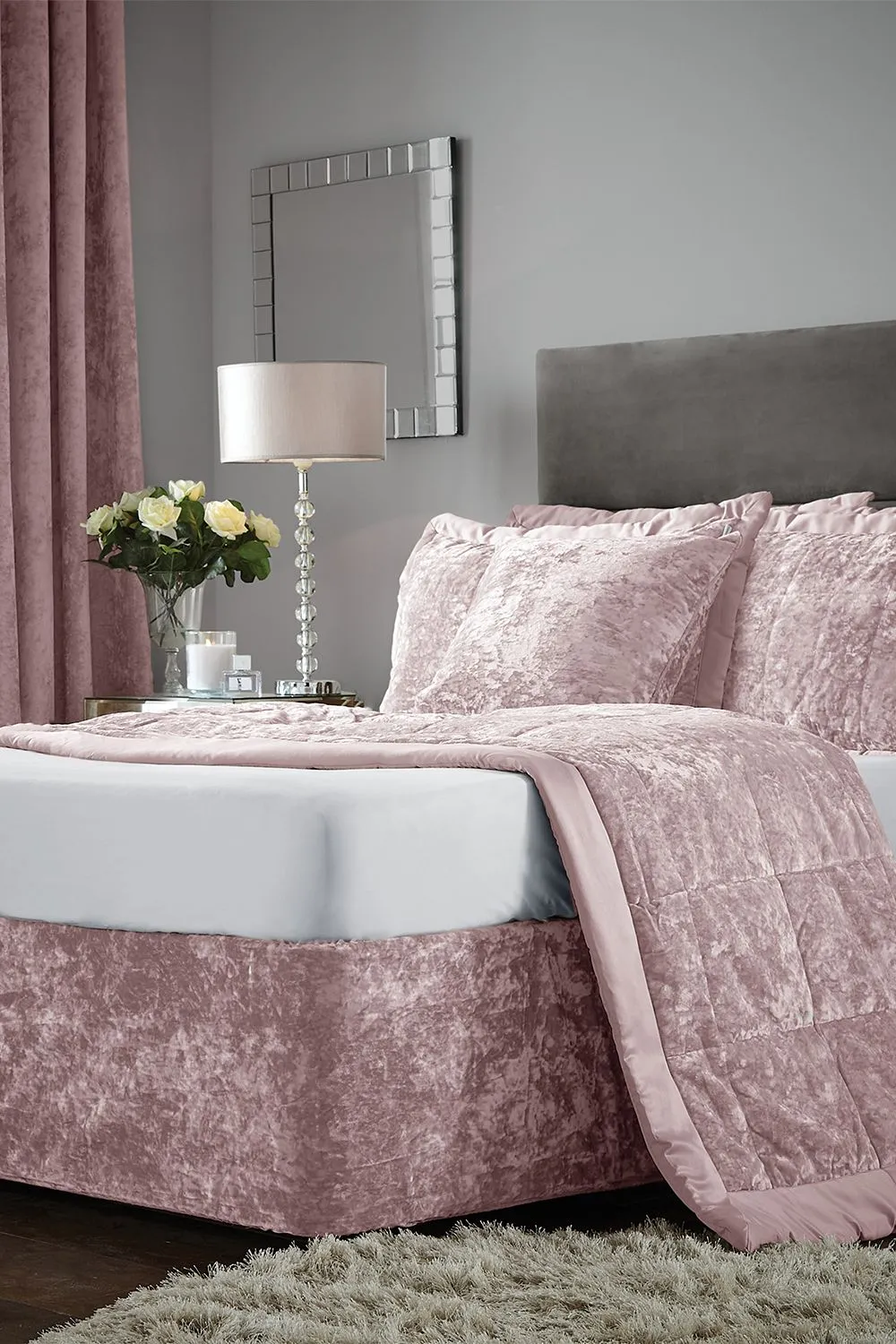 Catherine Lansfield 'Crushed Velvet' Divan Base Wrap in Pink 5