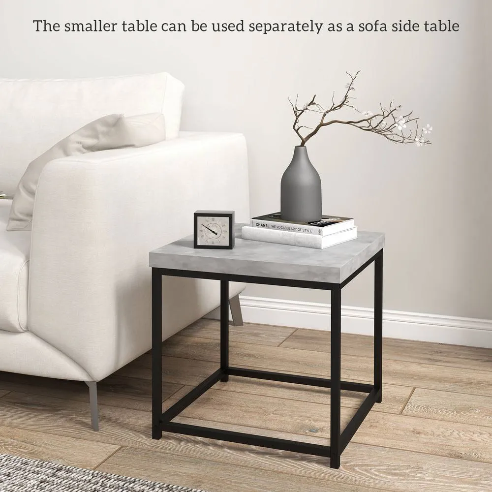HOMCOM Coffee Table Set of 2, Nest of Tables with 3.5cm Thick Tabletop, Grey 5