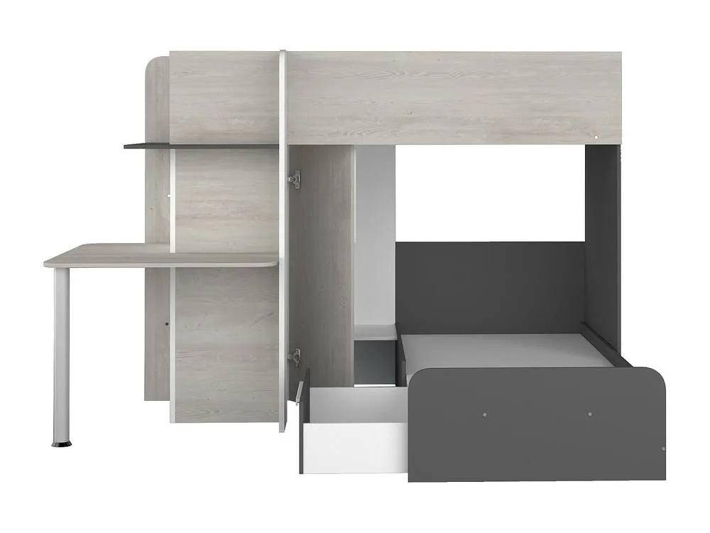 Vente-unique Corner Bunk Beds 2 X 90 X 190 Cm - With Desk - Grey, White & Black 2