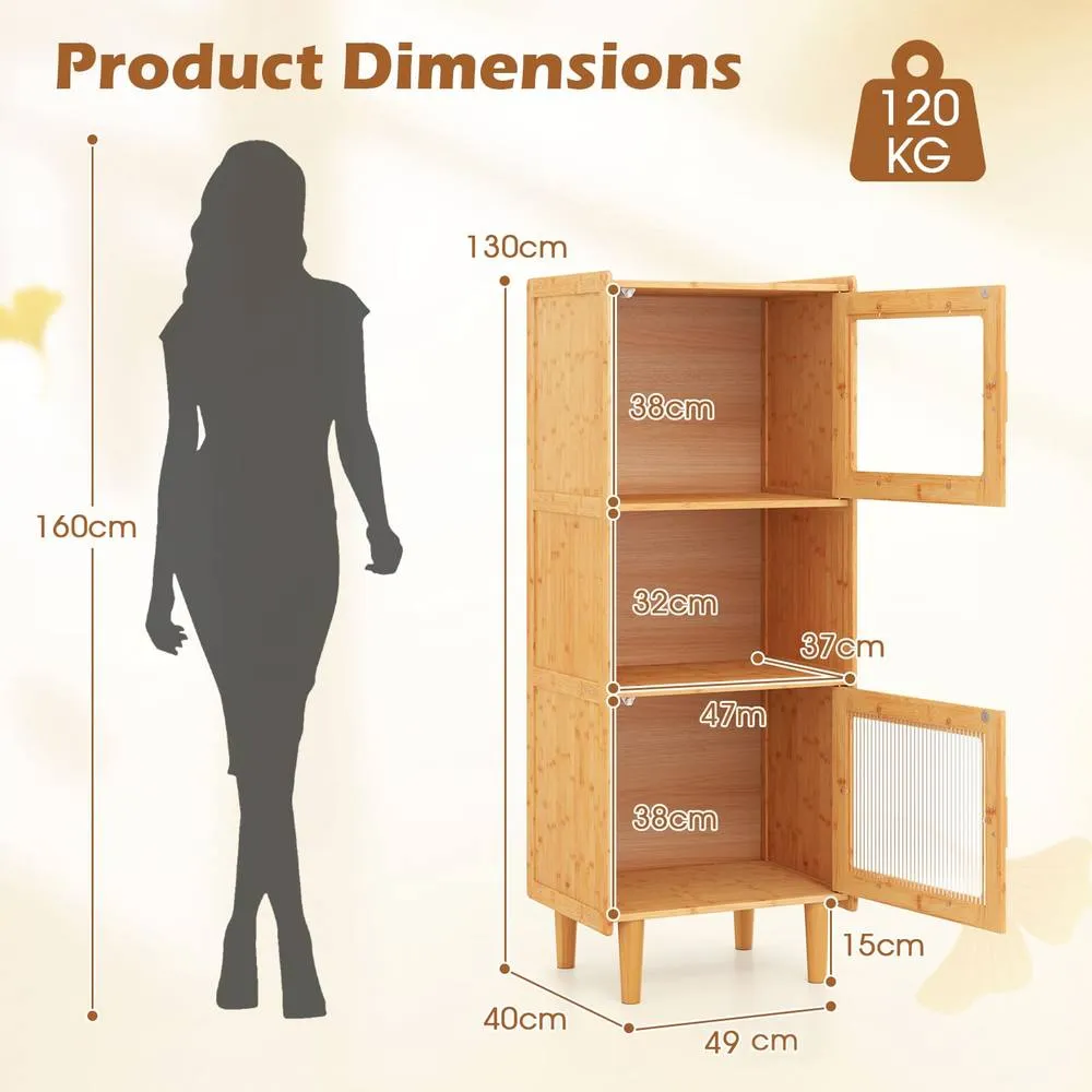 Costway Bamboo Cabinet 3-Cube Kitchen Storage Cabinet Display Cabinet-Natural in Brown 2