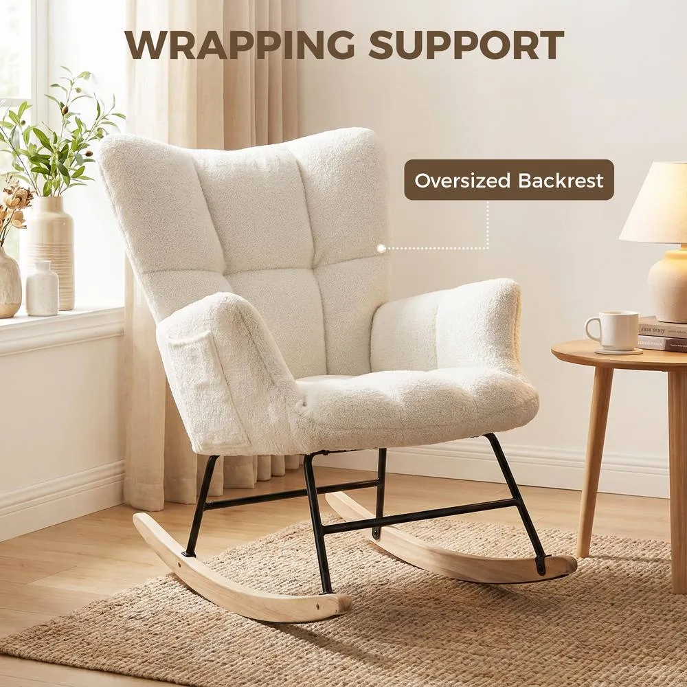 HOMCOM Tufted Rocking Chair with Side Pockets in Cream 5