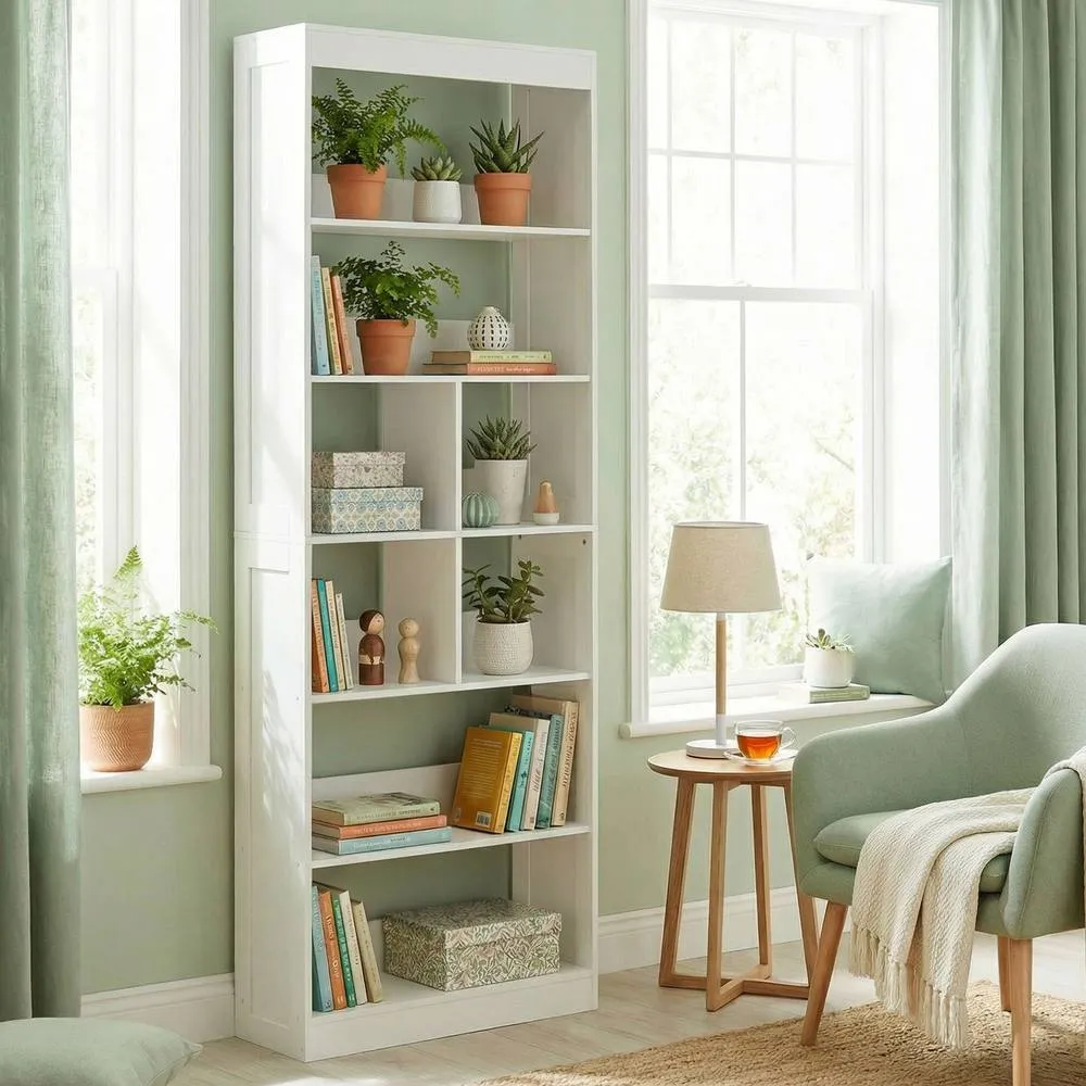 HOMCOM Bookcase, 6-Tier Bookshelf with Anti-Tipping Design, White