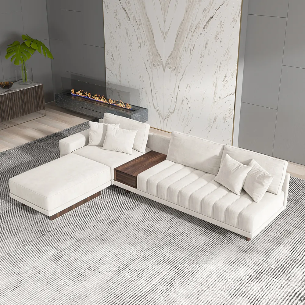 320 cm L-Shaped White Modular Sectional Sofa Channel Tufted Chaise with Ottoman & Storage