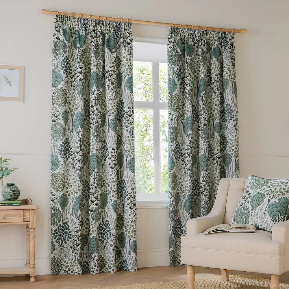 Wylder Ophelia Floral Room Darkening Pencil Pleat Curtain Pair in Green 2
