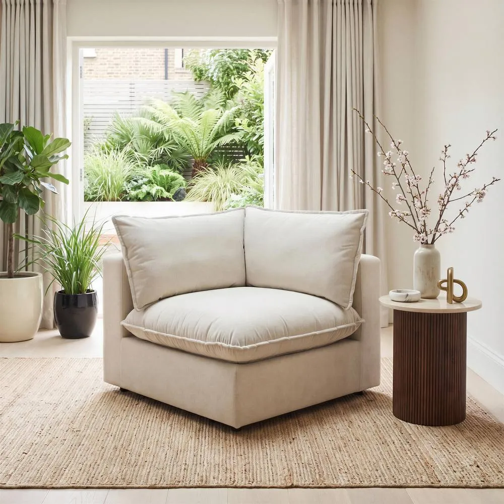 FurnitureboxUK Echo Linen-Look Fabric Corner Armchair for Modular Sofa in Cream 1
