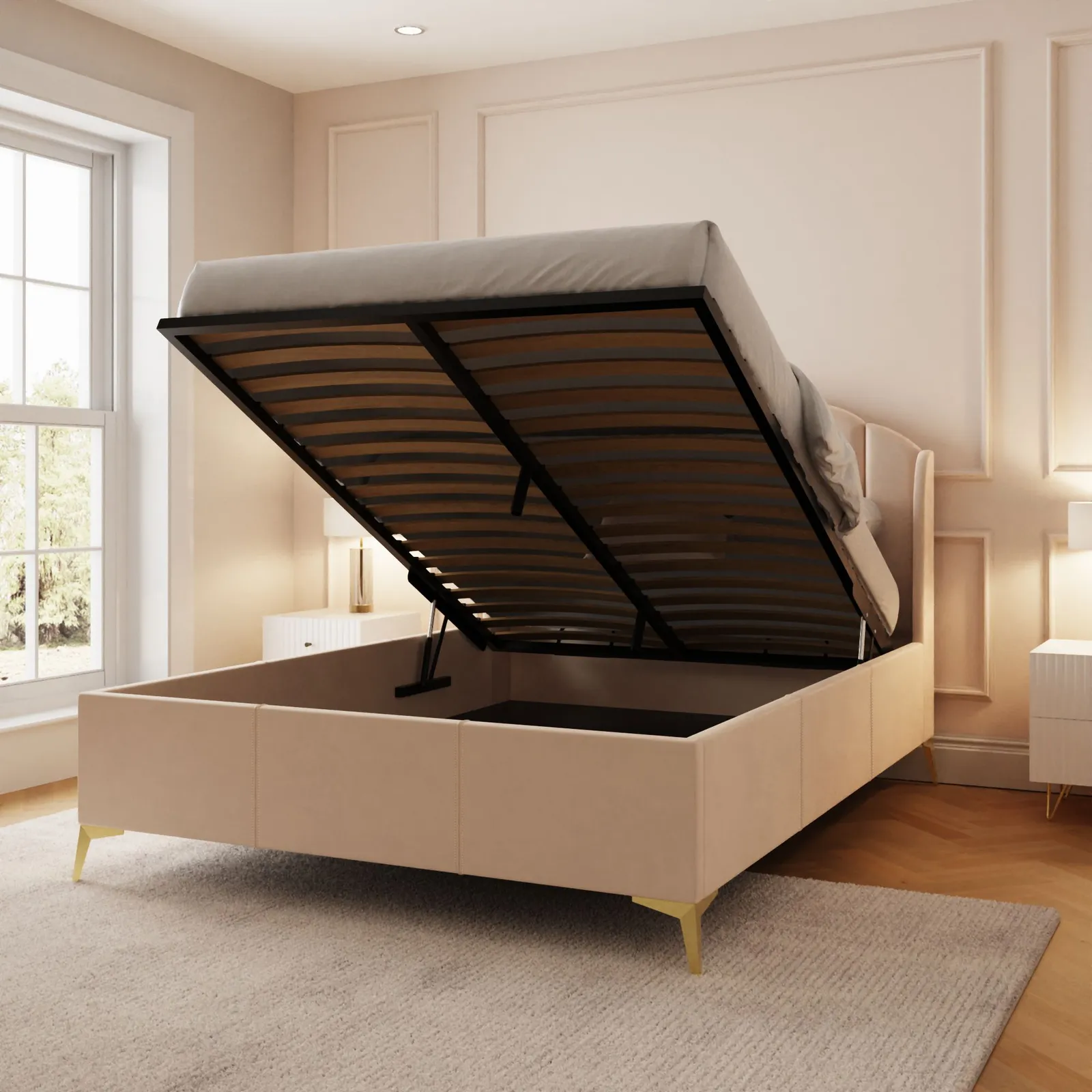 GFW Pettine End Lift Ottoman Storage Bed in Natural 2