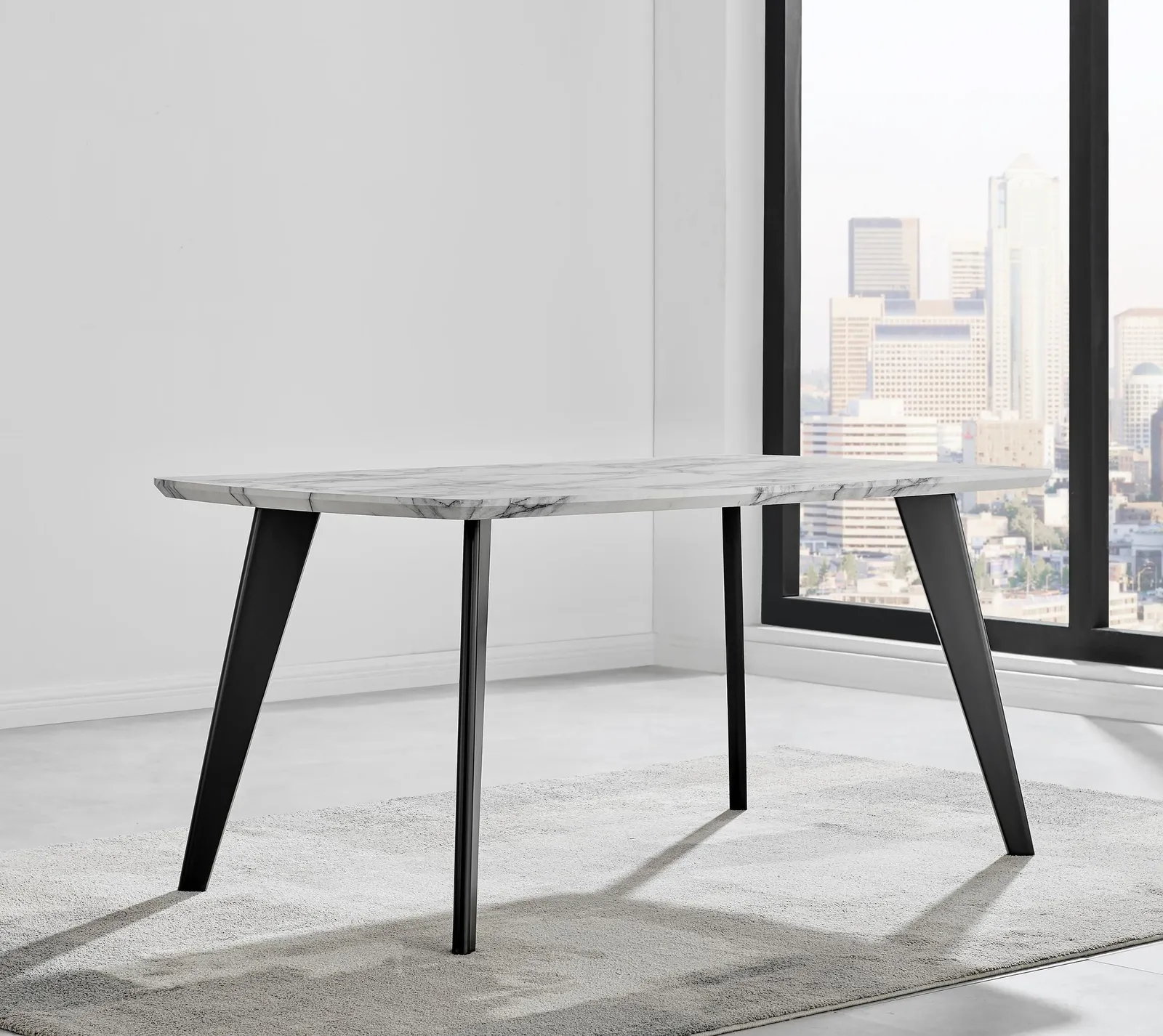 FurnitureboxUK Andria White Marble Effect & Black Leg 6 Seater Dining Table & 6 Corona Faux Leather Chairs in Grey 4