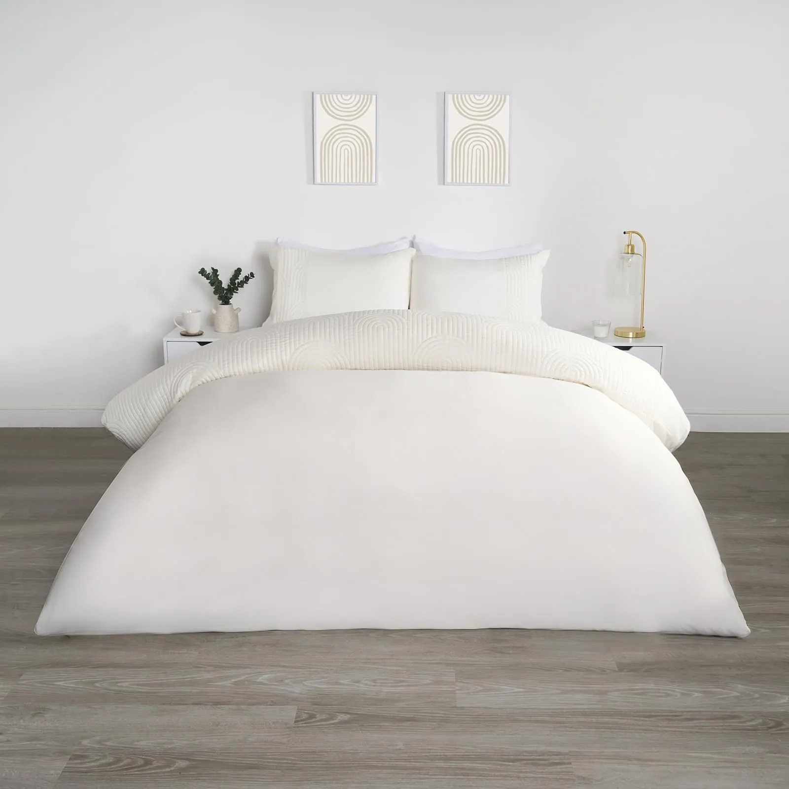 OHS Filled Pinsonic Arches Panel Duvet Cover Bedding Set in Cream