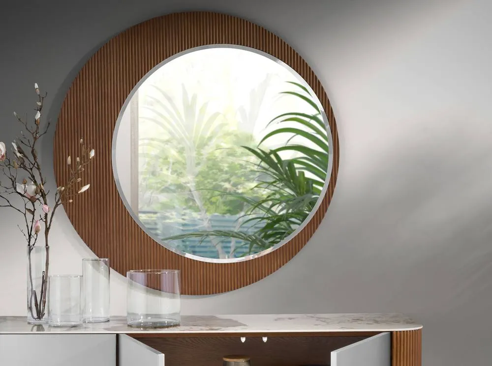 Angel Cerda Round Walnut Wall Mirror, 110 cm in Brown 3