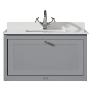 Bayswater Hartleigh Plummett Grey Traditional Wall Hung Vanity Unit & 1 Tap Hole White Marble Top Basin - 800mm