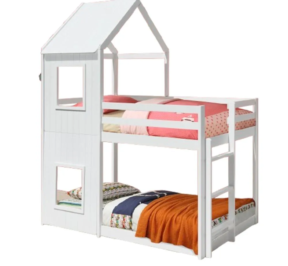 Comfy Living Ltd Wooden House Bunk Bed in White 2