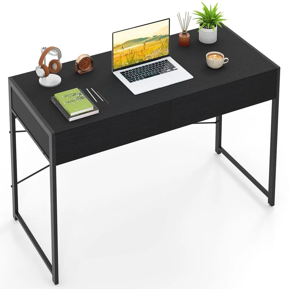 Costway Computer Desk Compact Writing Desk with 2 Drawers in Black 3