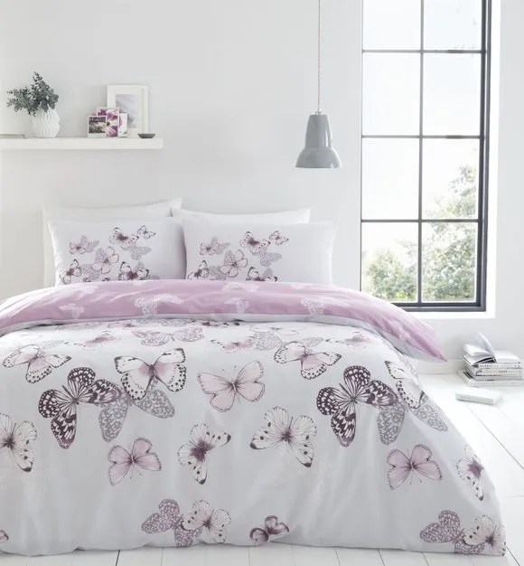 Catherine Lansfield Scatter Butterfly Heather Duvet Cover and Pillowcase Set 1