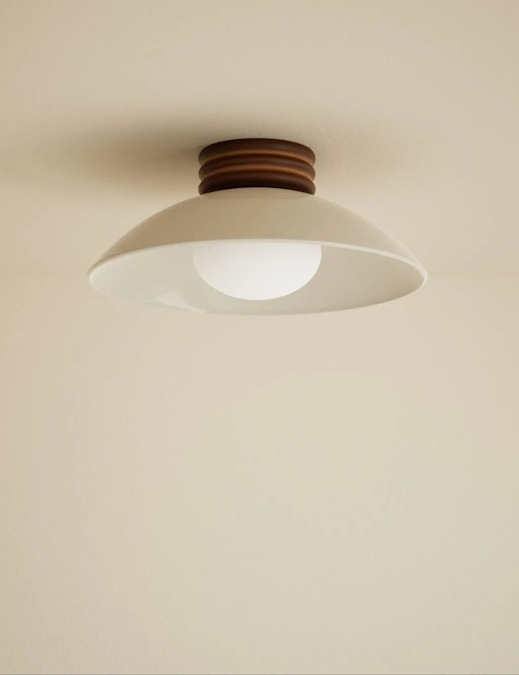M&S Retro Wooden Ribbed Flush Ceiling Light Brown