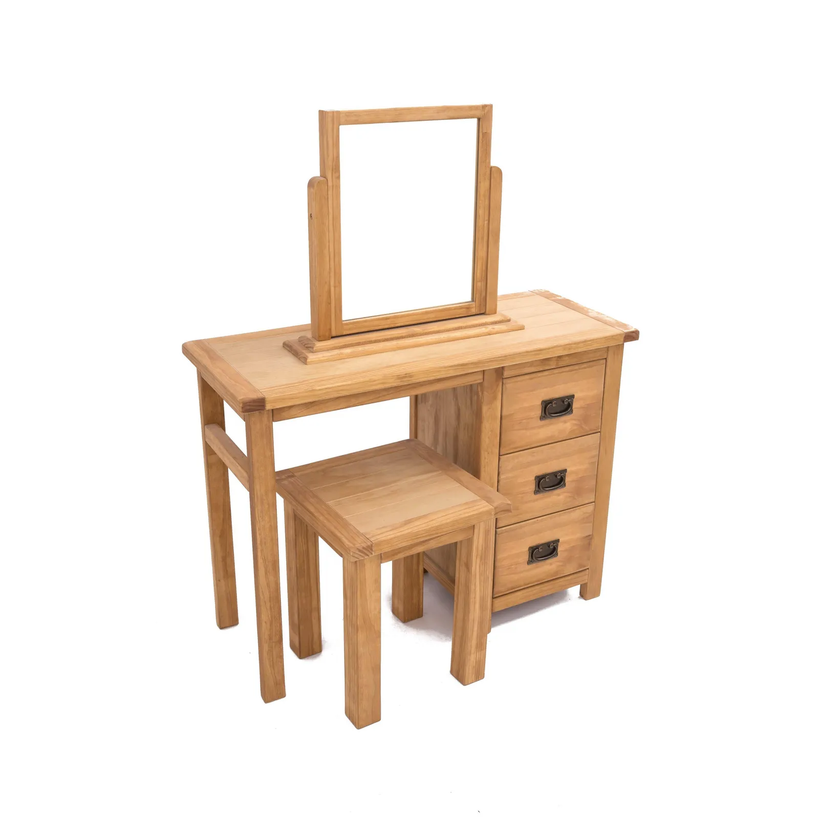 Cabinet Bits Lugo 3 Drawer Dressing Table Set Brass Drop Handle in Light Brown 3