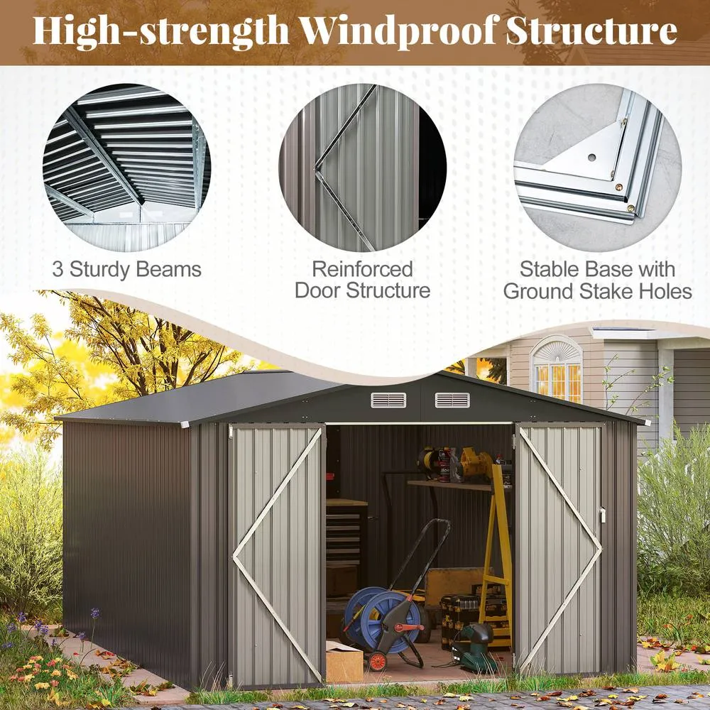 Costway 426cm x 300cm Outdoor Storage Shed Large Garden Tool House in Grey 5