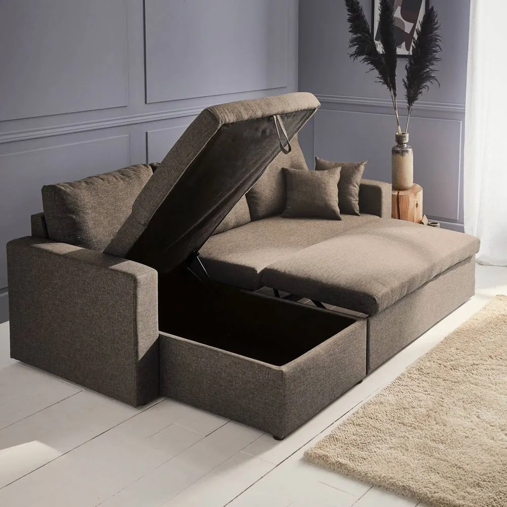 sweeek 3-seater Reversible Corner Sofa Bed With Storage in Taupe 6