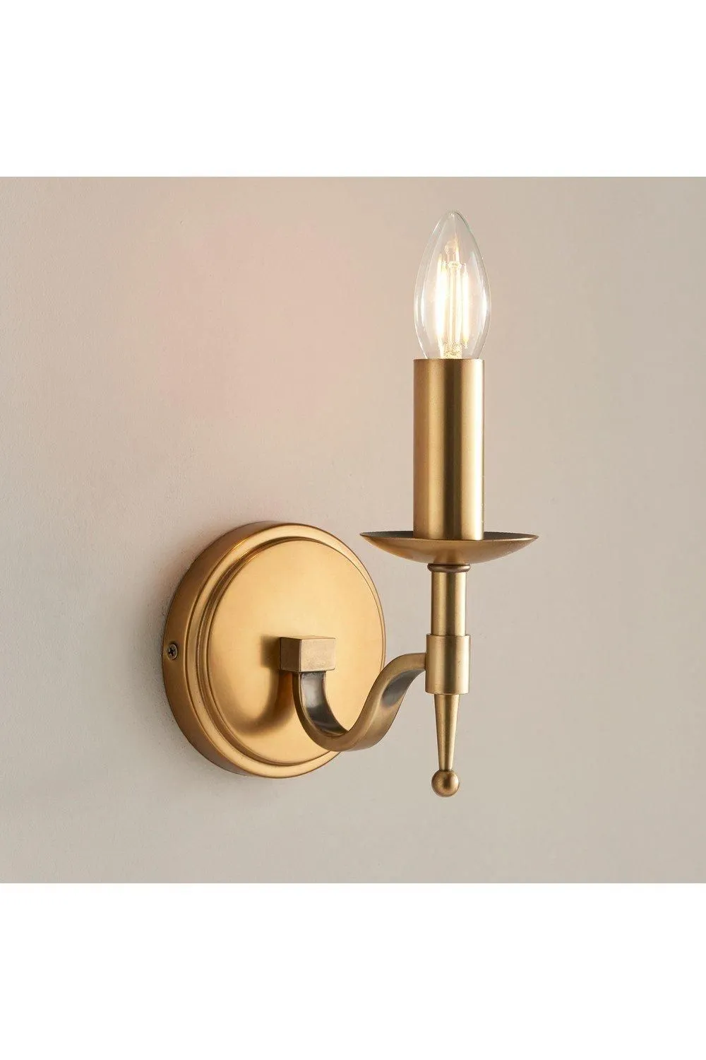 Netlighting Stanford 1 Light Indoor Candle Wall Light Antique Brass E14 in Gold 2
