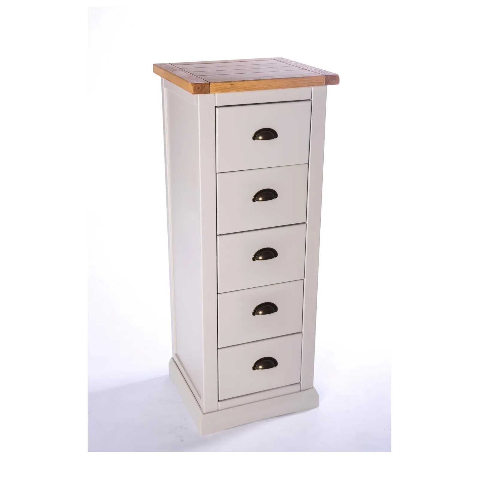 Cabinet Bits Loreo 5 Drawer Narrow Chest of Drawers Brass Cup Handle in Light Grey 2