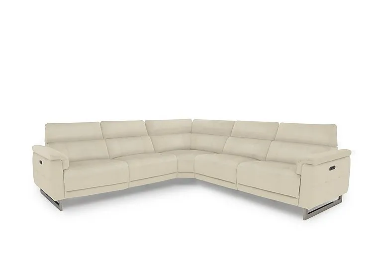 Moet Large Leather Power Recliner Corner Sofa with Telescopic Headrests - Bone China