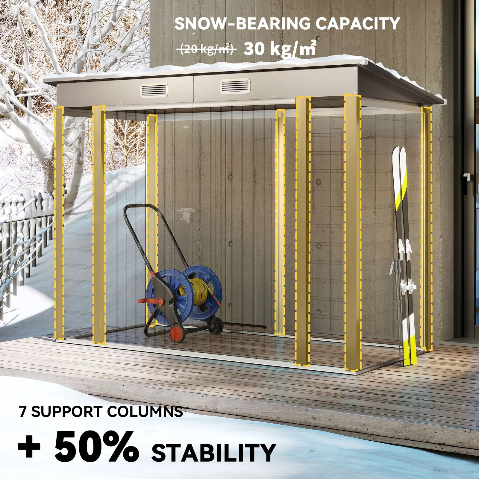 OUTSUNNY 8 x 4FT Metal Garden Storage Shed with Double Doors, Light Grey 6