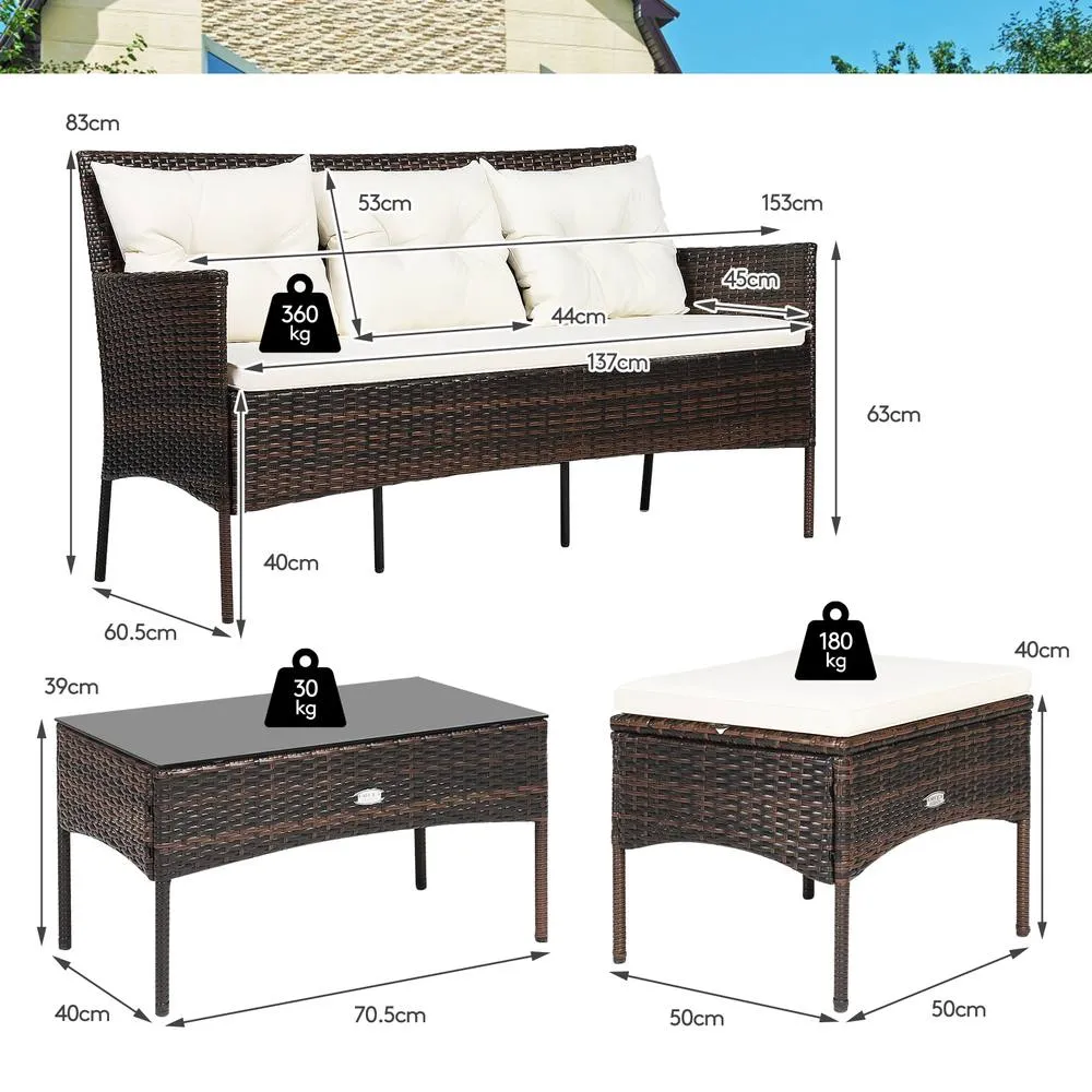Costway 3PCS Patio Conversation Set Rattan Wicker Furniture Set w/ Cushions in White 2