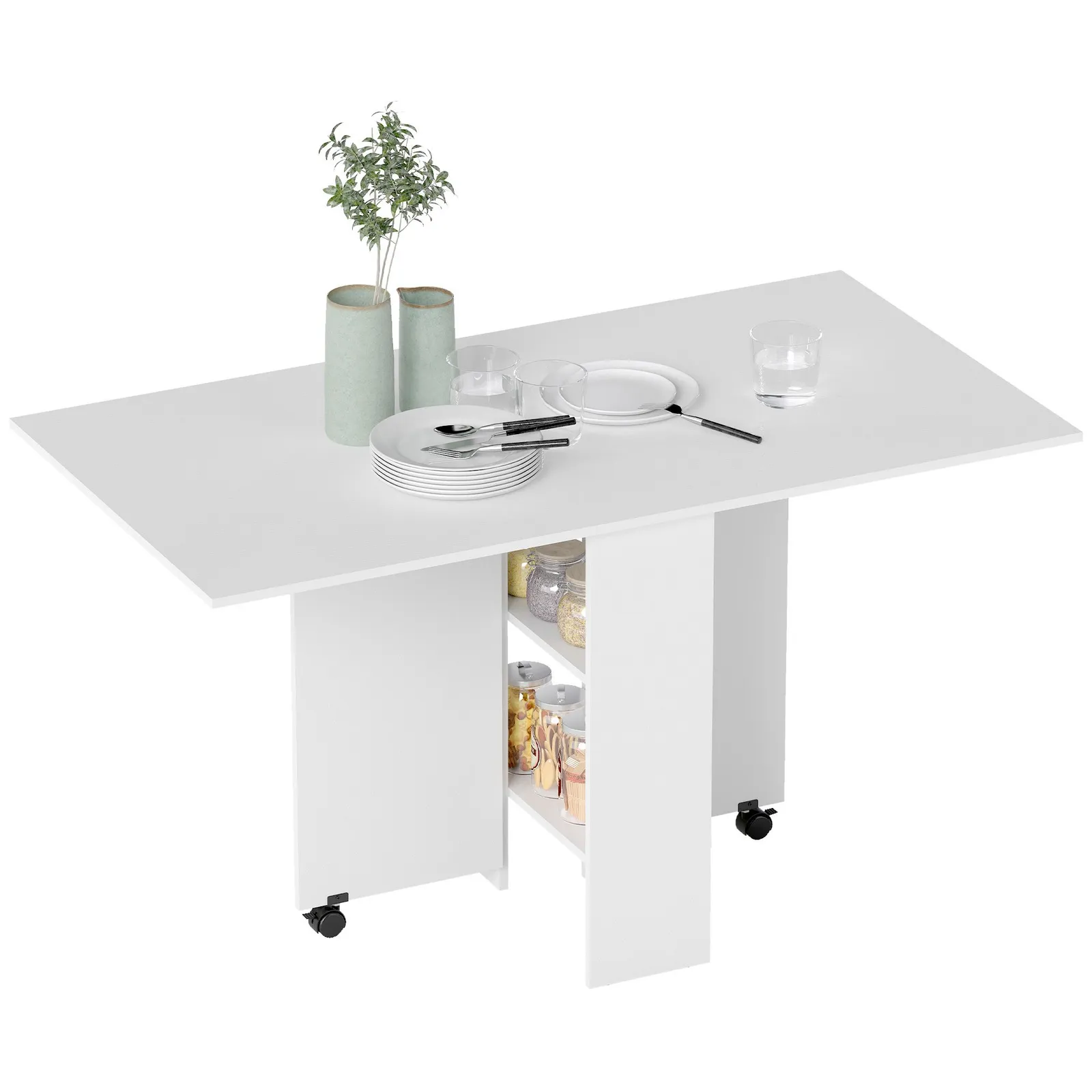 HOMCOM 80-140 cm Folding Dining Table for 4-6 Drop Leaf Table in White 2