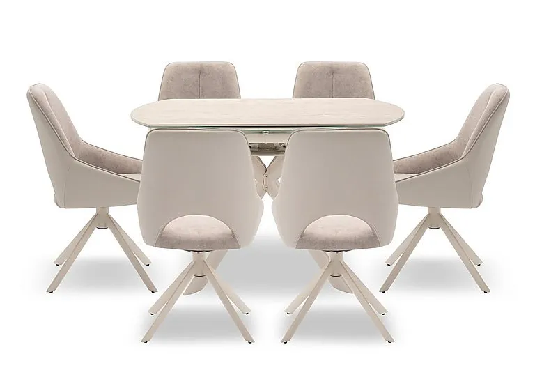 Tino Swivel Extending Dining Table and 6 Two Tone Swivel Chairs