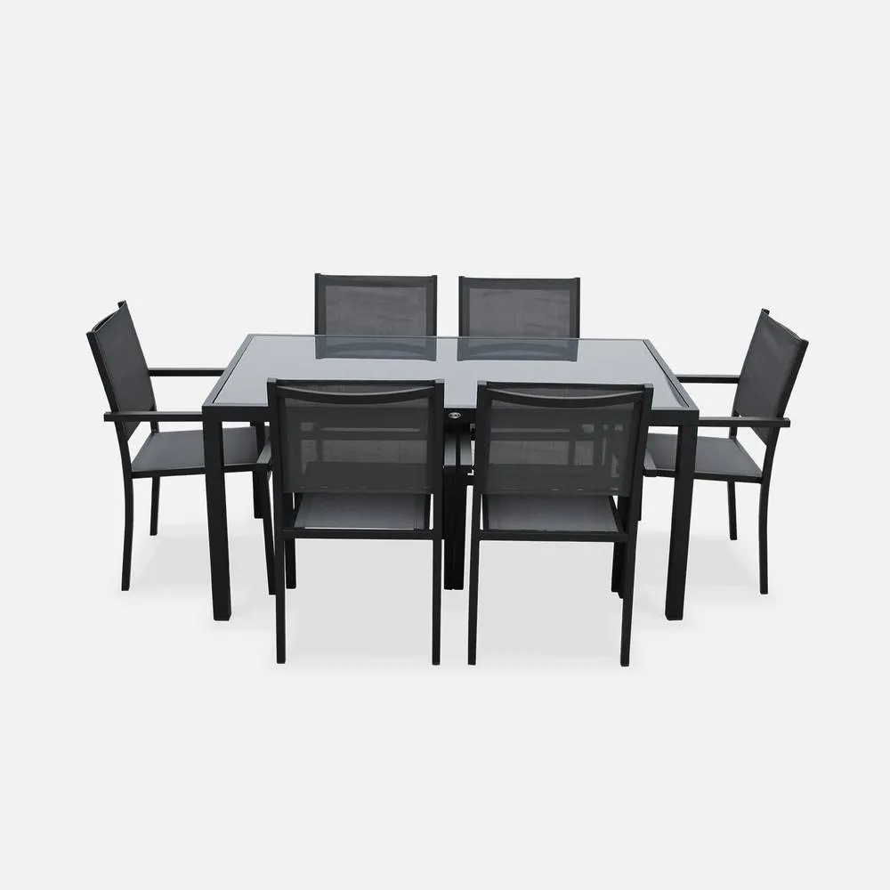 sweeek 6-seater Aluminium Garden Table With Textilene Chairs in Dark Grey 3