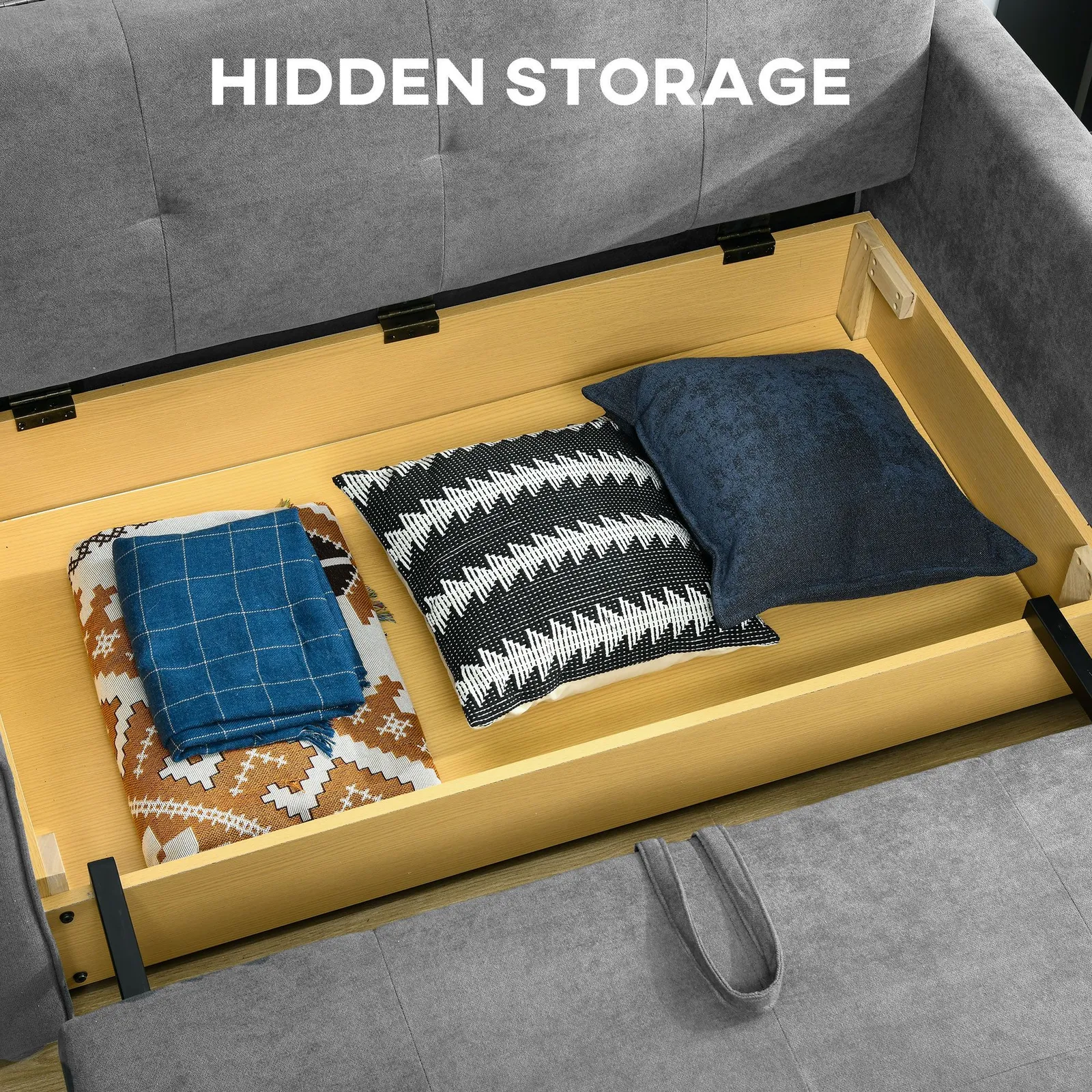 HOMCOM Convertible 2 Seater Sofa Bed with 2 Cushions Storage for Living Room in Grey 5