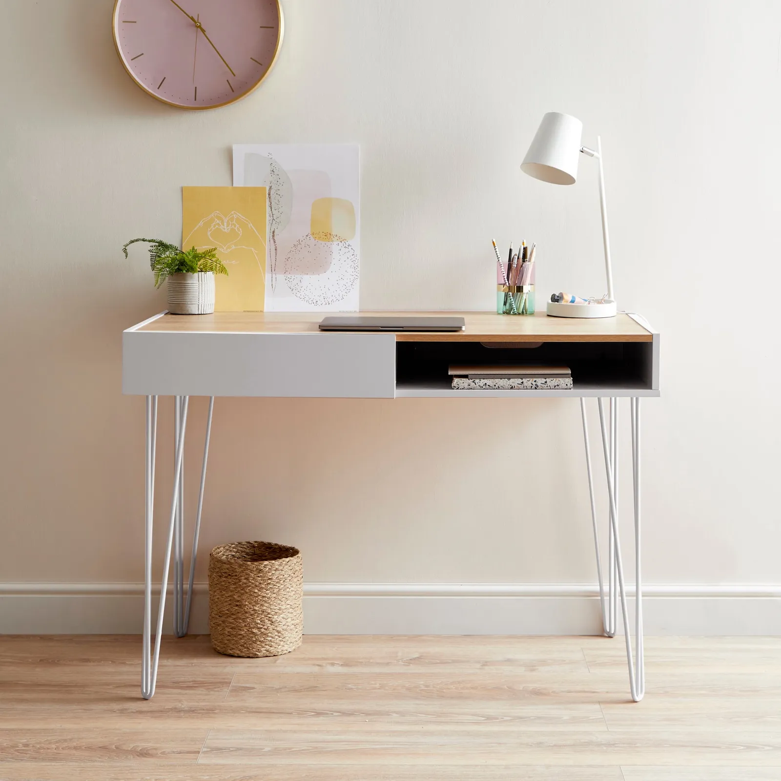Penelope Grey Hairpin Desk Grey